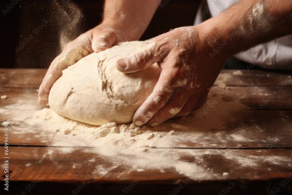 Scene of the chef's hands kneading bread dough. Scene of the chef's hands kneading bread dough.