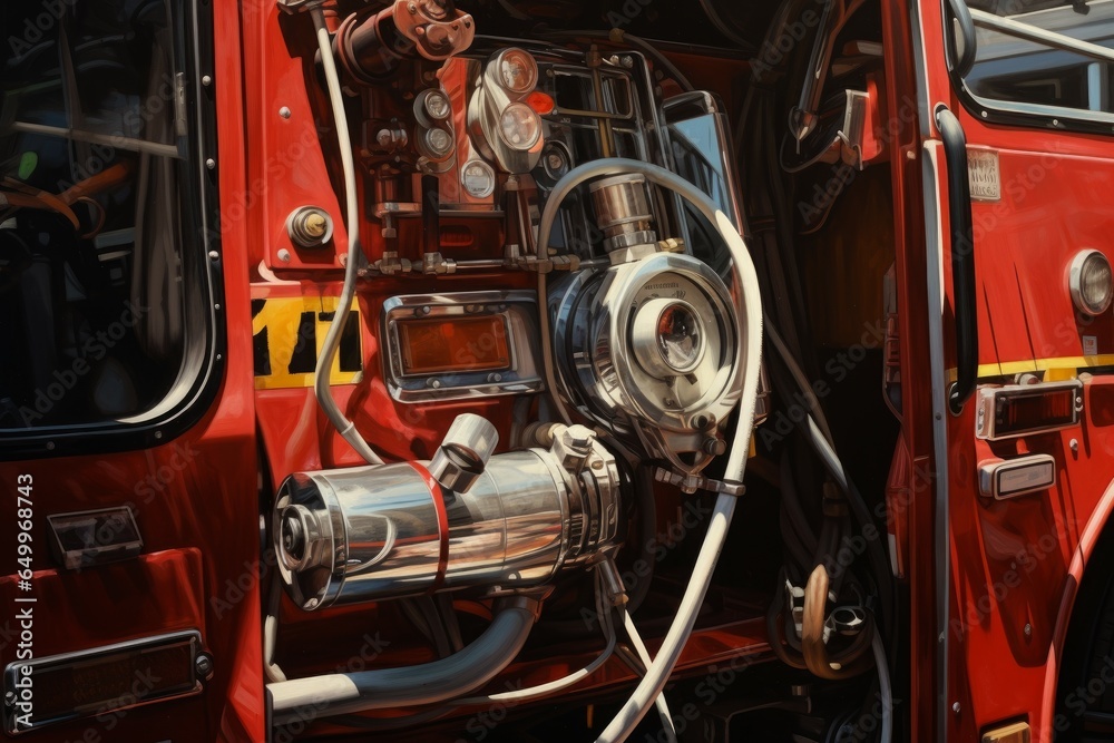 Fototapeta premium Oversized Fire emergency truck. Fire foam rescue. Generate Ai