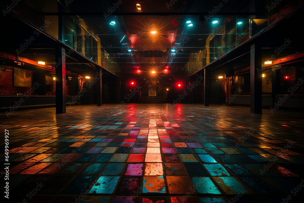Shimmering Underground: Neon-lit Disco Dance Floor