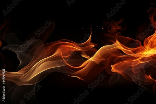 Fiery Flames on black background. Fire burn. Generate Ai