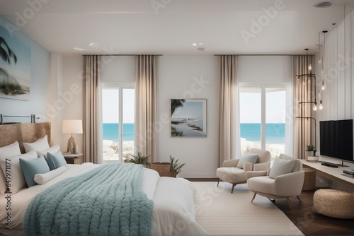 Coastal style interior design of modern bedroom