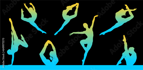 danza, baile, vector, silueta, telas, teatral, libre, mujer, 