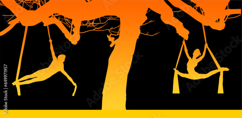 danza, baile, vector, silueta, telas, teatral, libre, mujer