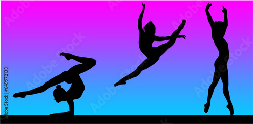 danza, baile, vector, silueta, telas, teatral, libre, mujer