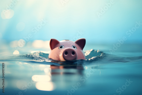 Pig piggy bank drowning in water Fototapeta
