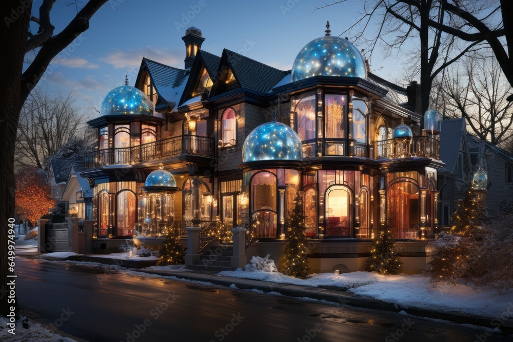 Naklejka premium Christmas: Snow, Winter Wonderland, Family Traditions, Festive Decorations, and Heartwarming Holiday Gifts in December's Magical Season of Reindeer, Snow, Carols, and Love