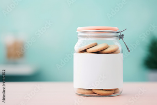 Photo Blank White Tag Label Mockup on Cookie Jar