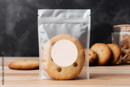 Blank White Round Tag Label Mockup on Cookie Bag. Empty Tag Template for Display. Generative AI