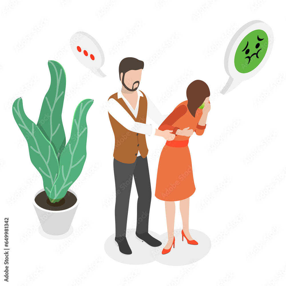 3D Isometric Flat Conceptual Illustration of Nausea, Poisoning, Poor