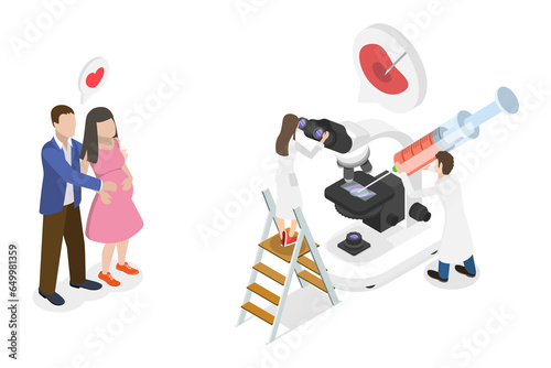 3D Isometric Flat  Conceptual Illustration of In Vitro Fertilization, Artificial Pregnancy with Modern Technology © TarikVision