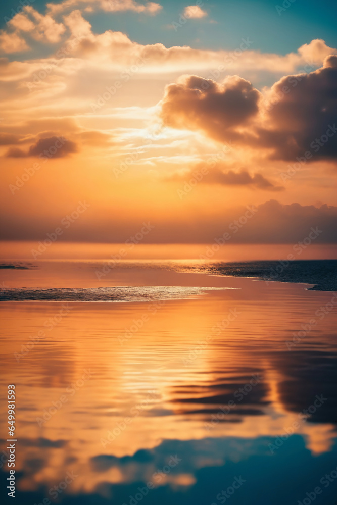Fototapeta premium Beautiful sunset over the sea with clouds reflected in the water.