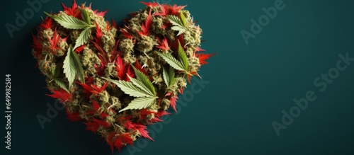 Valentine s Day card with cannabis bud and heart shaped shadow photo