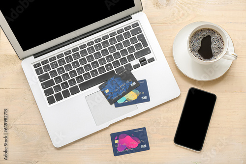 Laptop with credit cards, c...