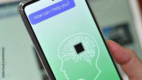 A man using AI voice services on a mobile device. artificial intelligence concept