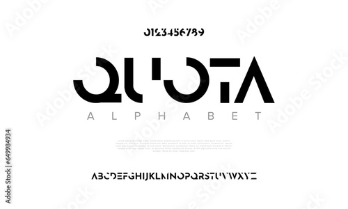 Quota creative modern urban alphabet font. Digital abstract moslem, futuristic, fashion, sport, minimal technology typography. Simple numeric vector illustration