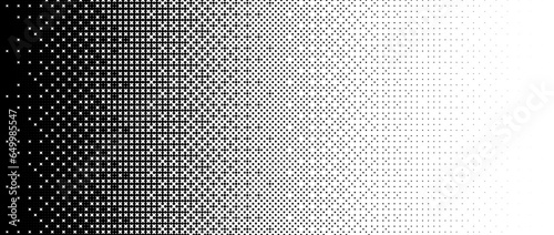 Pixelated bitmap gradient texture. Black and white dither pattern background. Abstract glitchy pattern. 8 bit video game screen wallpaper. Border Wide. Pixel art retro Illustration. Vector