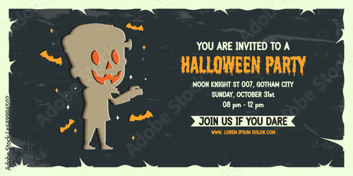 Halloween party invitation banner background in paper cut style.