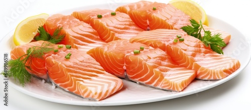 Fresh raw fillet of salmon on a white background