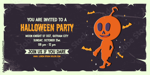 Halloween party invitation banner background in paper cut style.