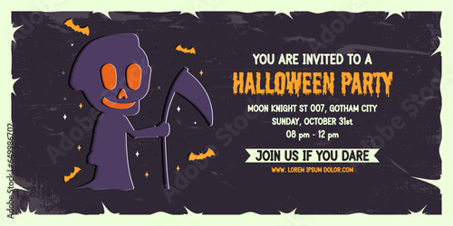 Halloween party invitation banner background in paper cut style.