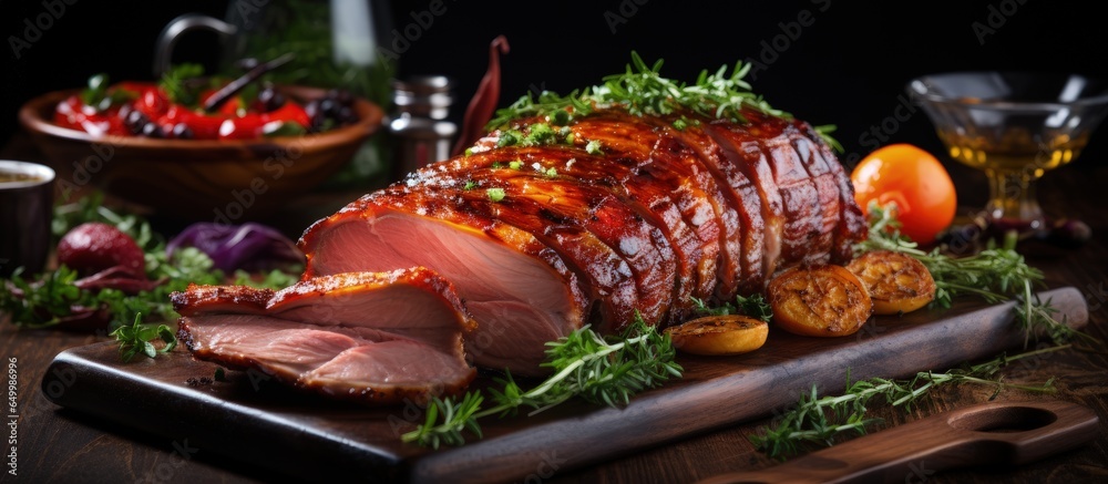 Classic pork dish homemade Easter ham served at festive meal