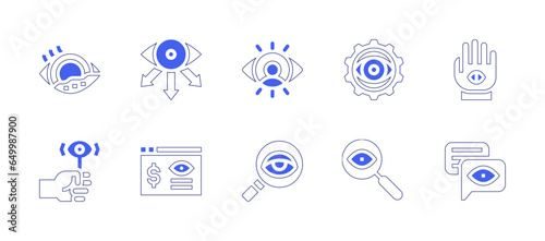 Eye icon set. Duotone style line stroke and bold. Vector illustration. Containing visual, hand, conjunctival papilloma, observe, visualize, investigation, witness, point of view, seo, observation. photo