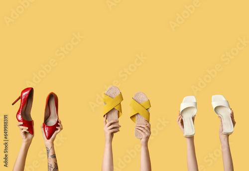 Women holding different sty...