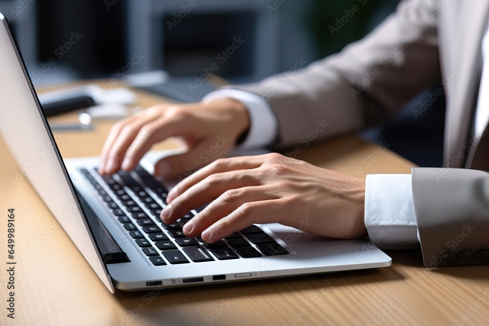 close up caucasian businessman hand typing on a laptop close up caucasian businessman hand typing on a laptop