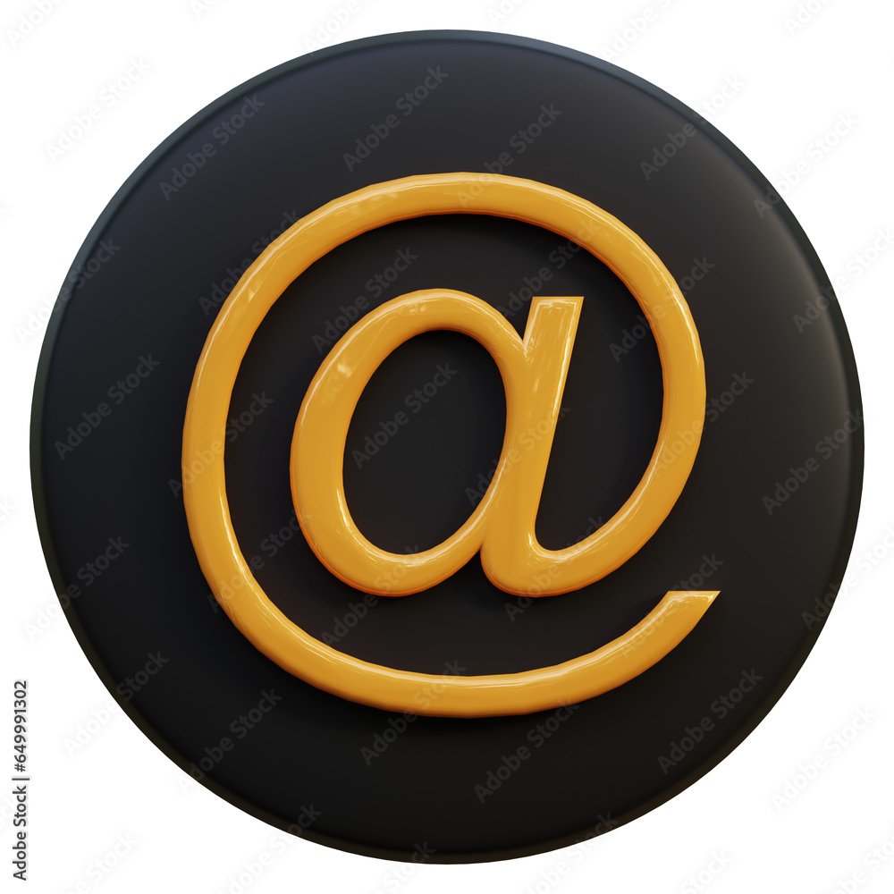 Yellow address or email icon on black circle 3d rendering. Yellow address or email icon on black circle 3d rendering.