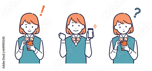 スマホを持っている女子学生＿表情セット