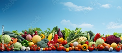 Vegetables in healthy food scenery under blue sky