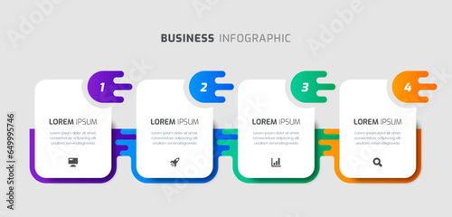 Vector Infographic Business with Rounded Rectangle Label, Icon and 4 Numbers for Presentation