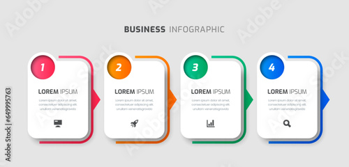 Vector Infographic Business with Rounded Rectangle Label, Icon and 4 Numbers for Presentation