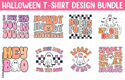 Cute Halloween t shirt vector bundle, Halloween T Shirt Design set, Happy Halloween T shirt vector collection, Trendy Halloween T Shirts illustration
