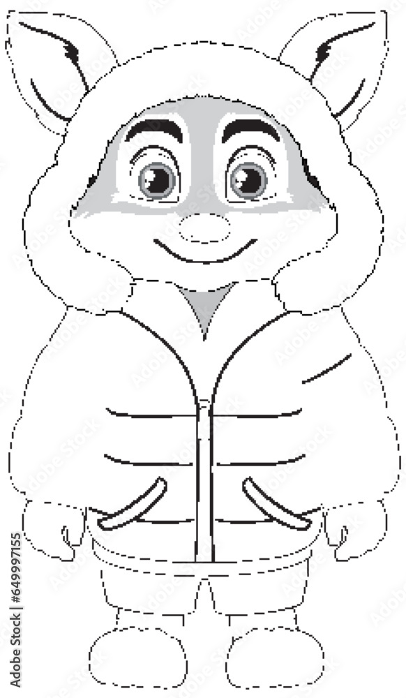 Obraz premium Winter Coat-Wearing Fox Cartoon Character Outline