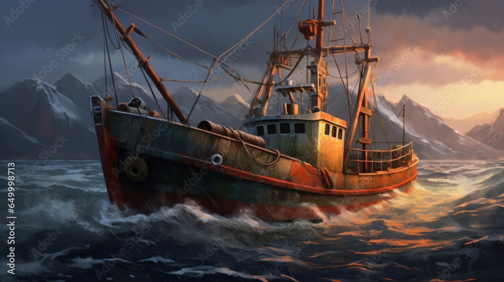 Obraz premium Shrimp Boat at cold Sea