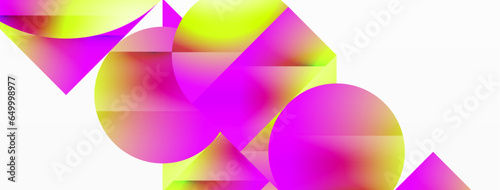 Serene gradient template. Circles and triangles mingle in minimalist perfection. Gentle fusion of forms and hues creates balanced yet captivating backdrop, embodying modern sophistication