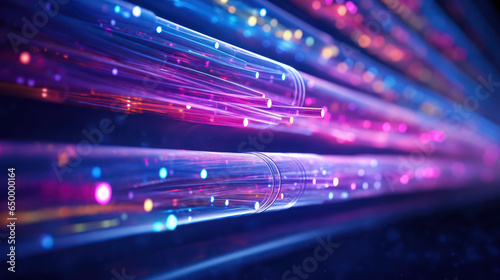 Fiber optics network cable on technology background
