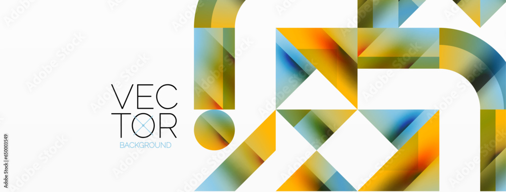 Geometric background with squares, triangles, circles. Shapes harmoniously interact, creating visually striking design for digital designs, presentations, website banners, social media posts Geometric background with squares, triangles, circles. Shapes harmoniously interact, creating visually striking design for digital designs, presentations, website banners, social media posts