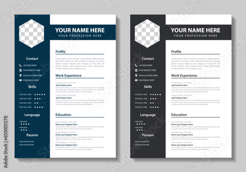 Clean Modern Resume and Cover Letter Layout Vector Template for Business Job Applications, Minimalist resume cv template, Resume design template, cv design, multipurpose resume design minimal Design photo