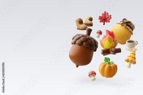 Collection 3d of Autumn forest elements, Hello autumn concept