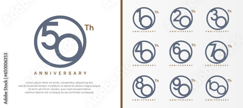 set of anniversary logo gray color number in circle and brown text on white background for celebration