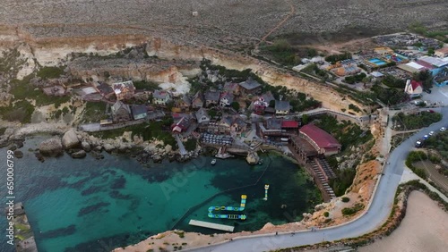 Aerial view around the Popeye Village, sunny evening in Prajjet Bay, Malta photo