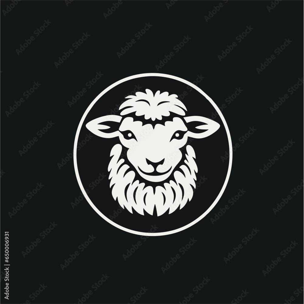 Sheep animal head logo line art illustration design, on a black background
