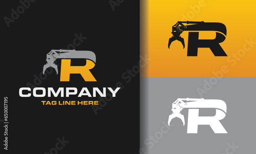 letter R grapple construction logo