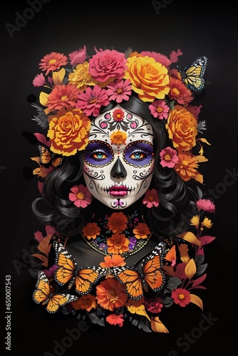 Woman with sugar skull makeup, Day of The Dead "Dia de los muertos"