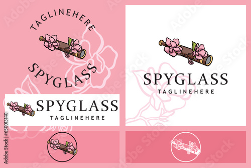 Vector illustration of telescope, spyglass flower 