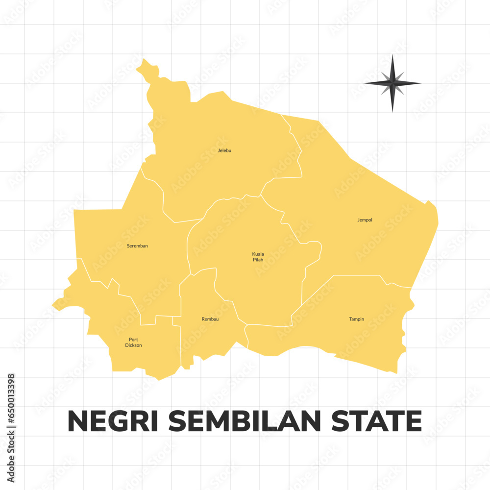 Negri Sembilan State map illustration. Map of state in Malaysia Stock ...