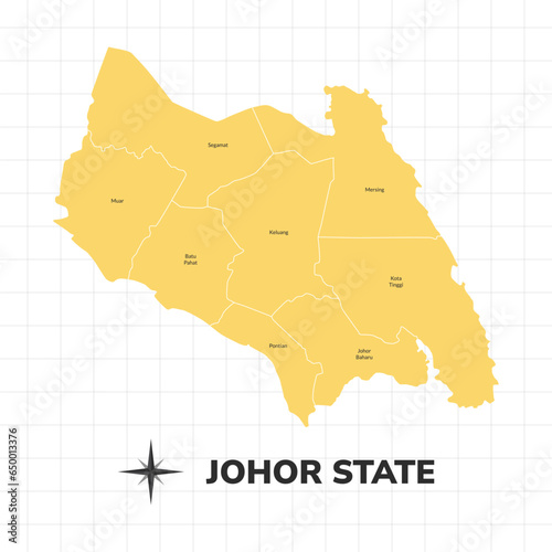 Johor State map illustration. Map of state in Malaysia