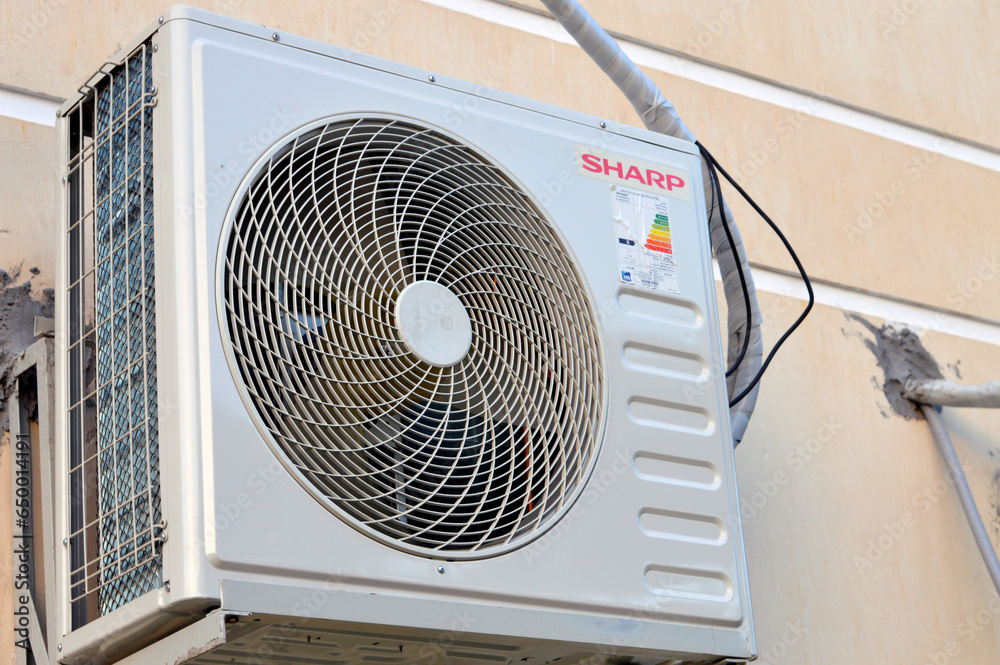 Cairo, Egypt, September 17 2023 Sharp air conditioner compressor for